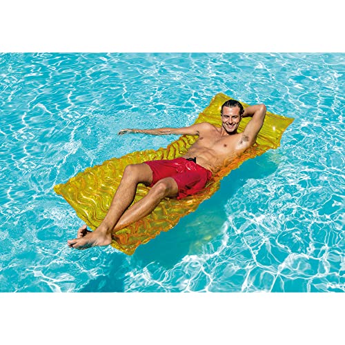 Intex Tote 'N Float Wave Mat Durable Vinyl Floating Inflatable Swimming Pool Lounger with Built-in Pillow Rest, 1 Float, Color Varies