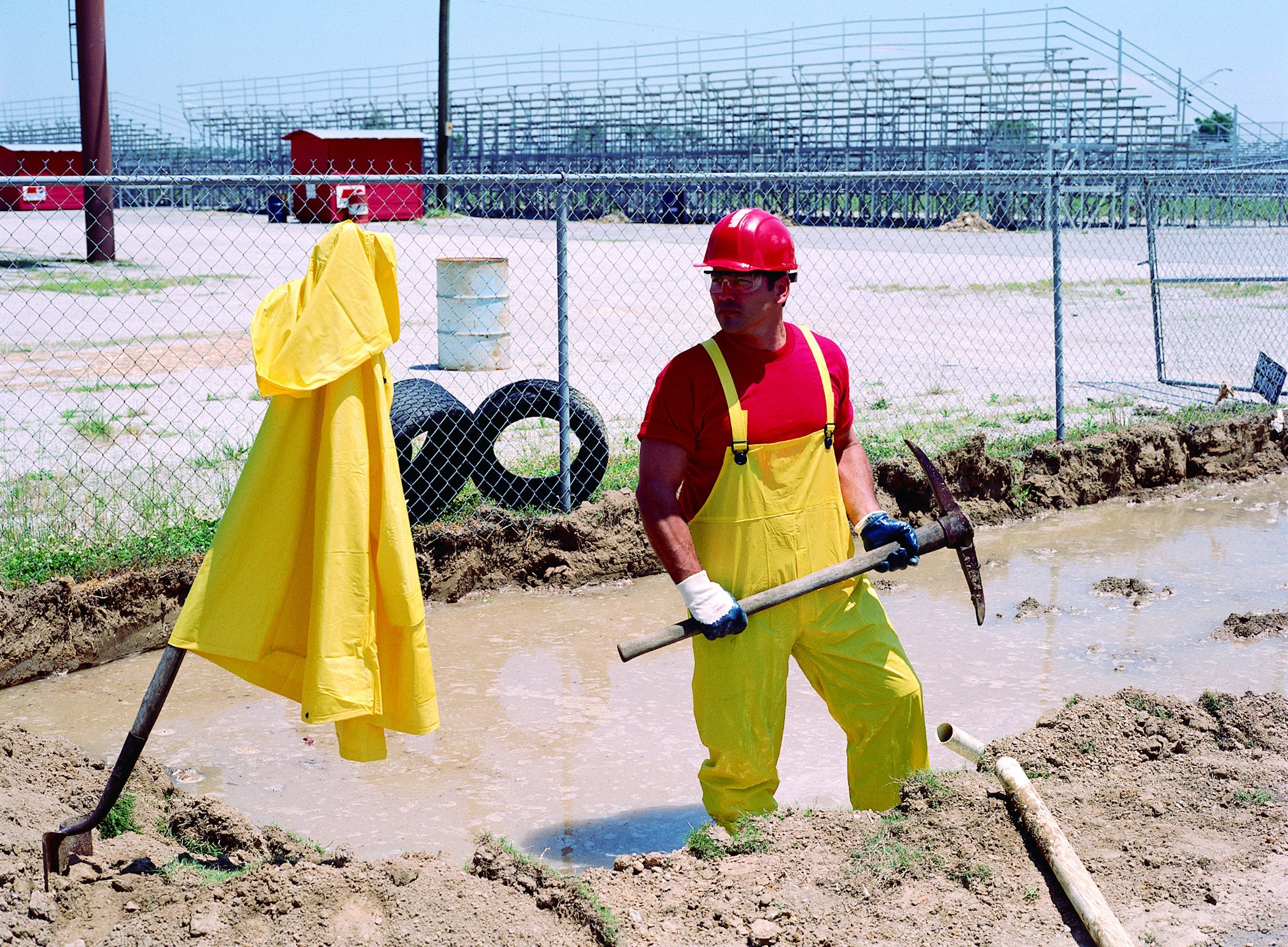 MCR Safety O703L Squall PVC Single Ply 3-Piece Rainsuit, Yellow, Large