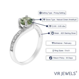 VIR JEWELS 0.65 cttw Green Amethyst Ring .925 Sterling Silver with Rhodium Round Shape 6 MM Size 8