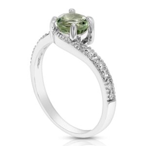 VIR JEWELS 0.65 cttw Green Amethyst Ring .925 Sterling Silver with Rhodium Round Shape 6 MM Size 8