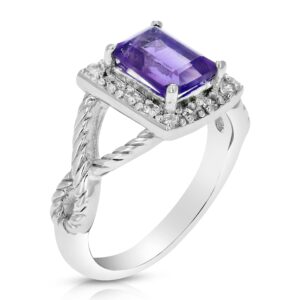 vir jewels 1/2 cttw purple amethyst ring .925 sterling silver with rhodium emerald 7x5 mm size 5