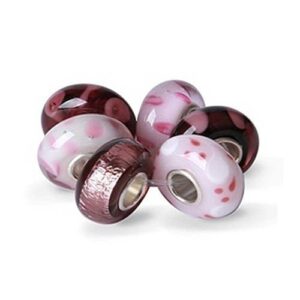 Bling Jewelry Mixed Set Of Bundle .925 Sterling Silver Core Translucent Shades Of Rose Pink Murano Glass Swirl Flower Charm Bead Spacer Fits European Bracelet For Women Teen