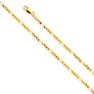 14k real yellow gold solid 2.5mm figaro chain necklace with lobster claw clasp - 20"