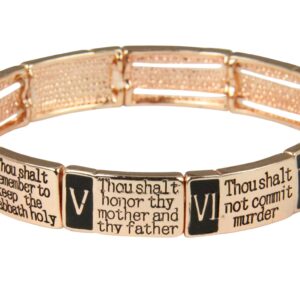 4030040 Ten Commandments 10 Stretch Bracelet Christian Scripture Religious Rose Gold Tone