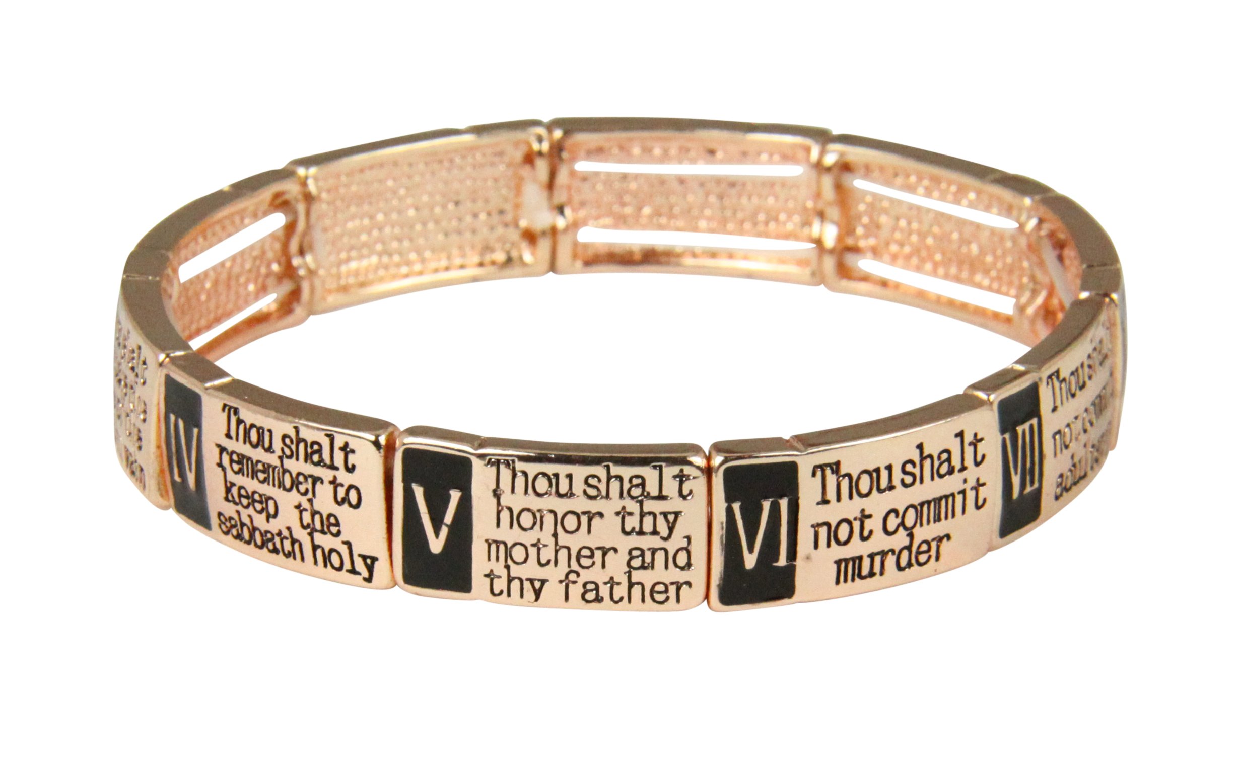 4030040 Ten Commandments 10 Stretch Bracelet Christian Scripture Religious Rose Gold Tone