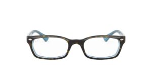 ray-ban rx5150 rectangular prescription eyeglass frames, havana on transparent azure/demo lens, 50 mm