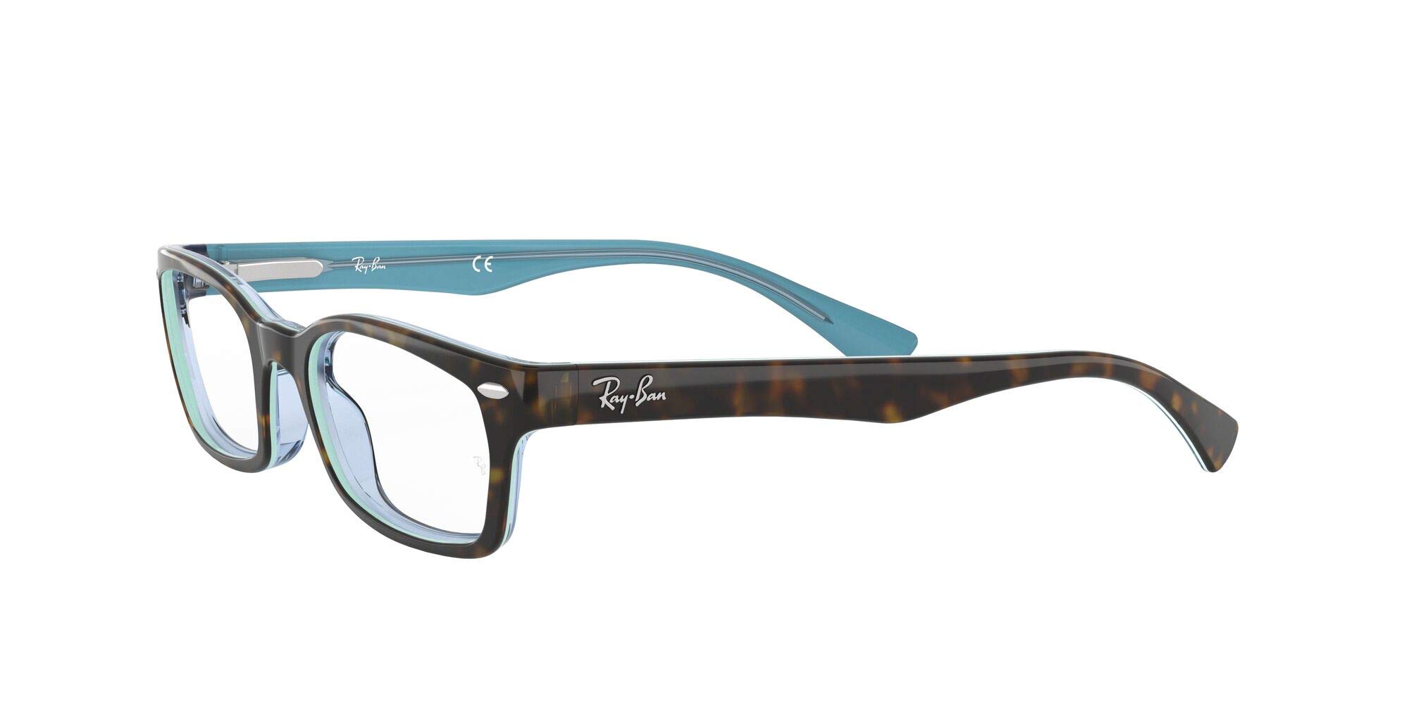 Ray-Ban RX5150 Rectangular Prescription Eyeglass Frames, Havana On Transparent Azure/Demo Lens, 50 mm