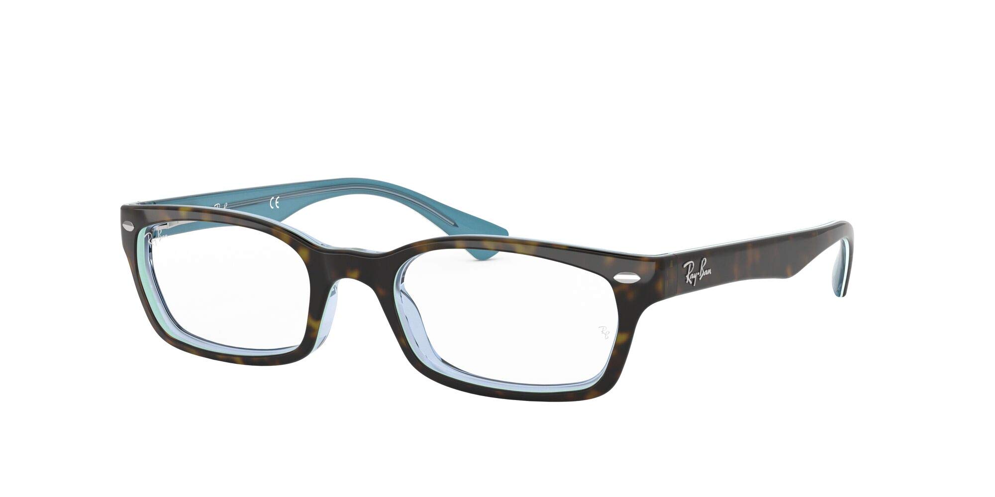 Ray-Ban RX5150 Rectangular Prescription Eyeglass Frames, Havana On Transparent Azure/Demo Lens, 50 mm