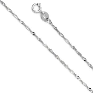 14k REAL White Gold Solid 1mm Singapore Chain Necklace with Spring Ring Clasp - 18"