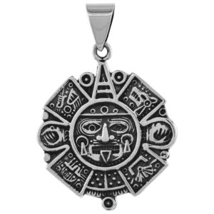 1 3/4 inch sterling silver aztec calendar pendant for men and women handmade oxidized finish