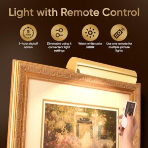 Concepdesigns Picture Light, Battery Operated Picture Light, Dimmable Wireless Picture Lights for Wall, Art Light, Library Light Battery Operated with Remote Control - 11.5 inches, Polished Brass