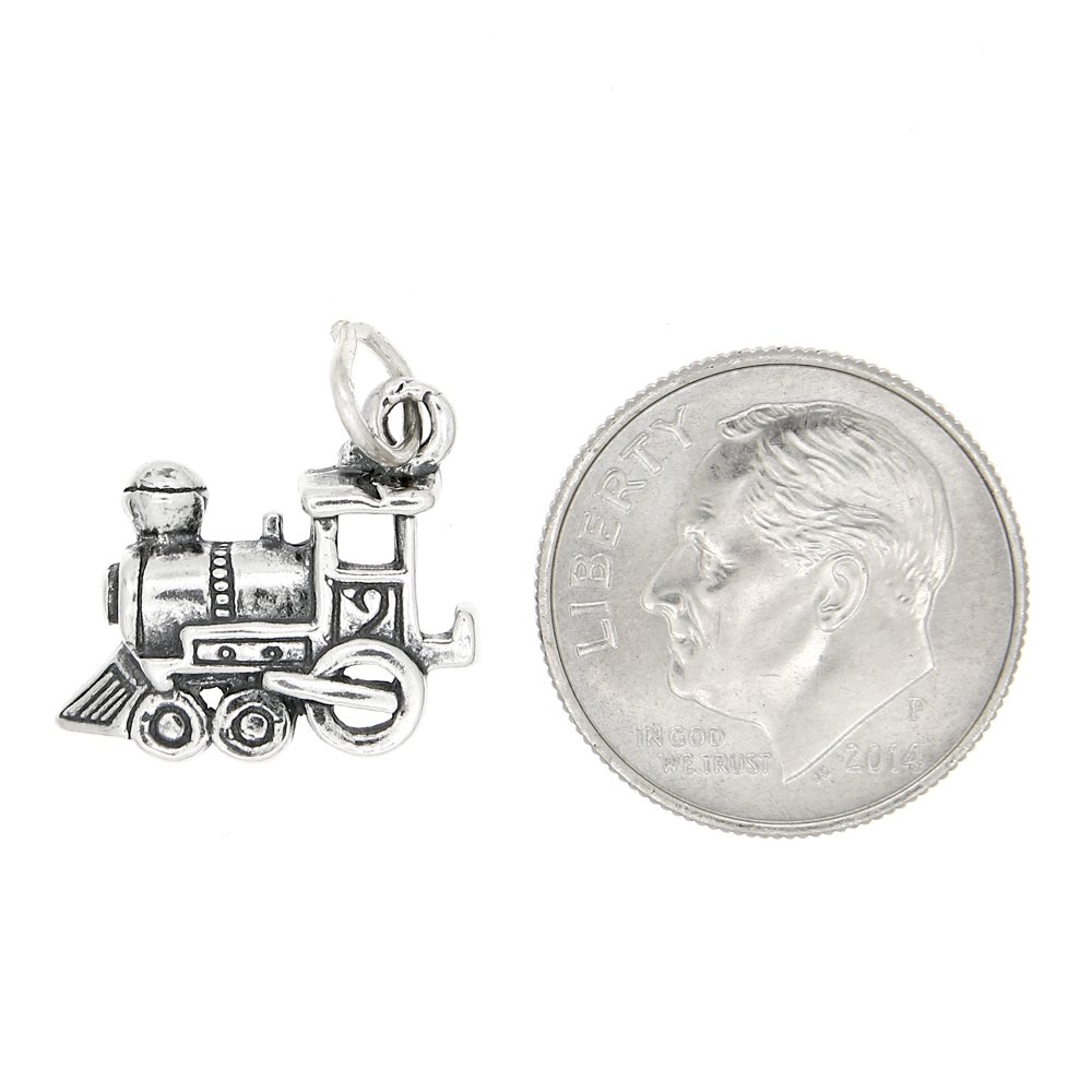 LGU Sterling Silver Oxidized Medium Size One Sided Choo Choo Train Engine Charm