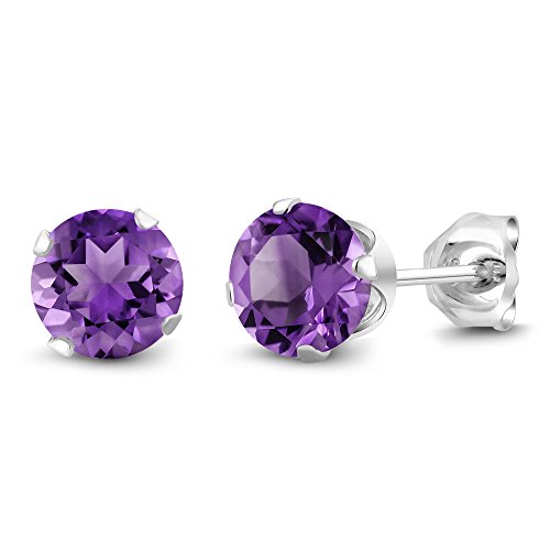 Gem Stone King 925 Sterling Silver Purple Amethyst Stud Earrings For Women (1.50 Carat Cttw, Round 6MM)