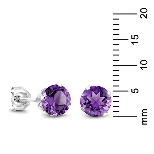 Gem Stone King 925 Sterling Silver Purple Amethyst Stud Earrings For Women (1.50 Carat Cttw, Round 6MM)