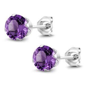 Gem Stone King 925 Sterling Silver Purple Amethyst Stud Earrings For Women (1.50 Carat Cttw, Round 6MM)