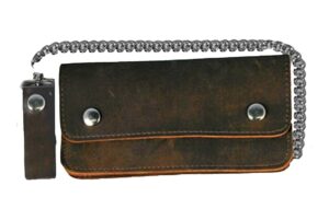 leather biker billfold chain 8 inch wallet natural tan brown distressed leather made in usa