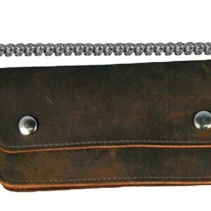 Leather Biker Billfold Chain 8 inch Wallet Natural Tan Brown Distressed Leather Made in USA