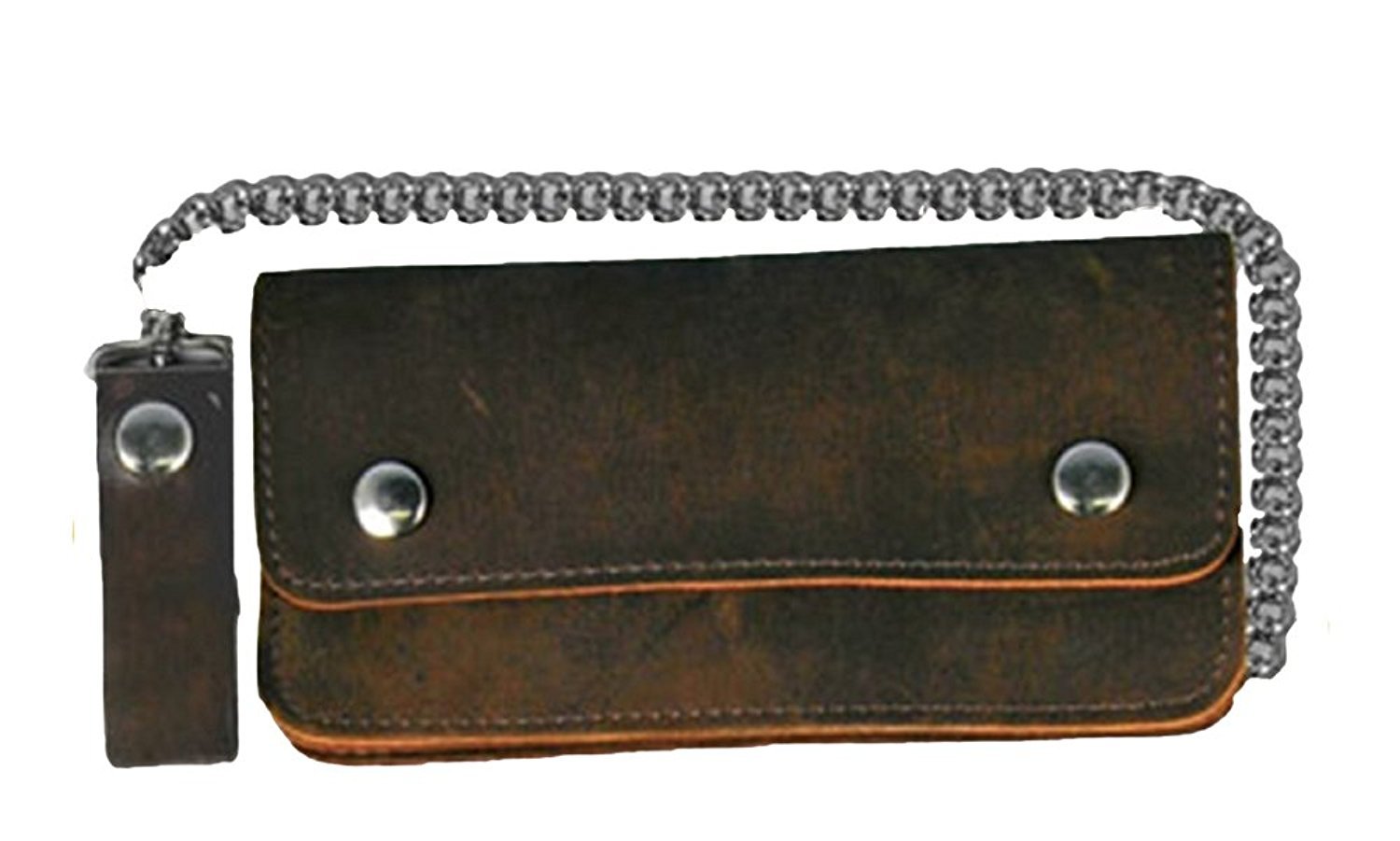 Leather Biker Billfold Chain 8 inch Wallet Natural Tan Brown Distressed Leather Made in USA