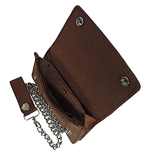 Leather Biker Billfold Chain 8 inch Wallet Natural Tan Brown Distressed Leather Made in USA