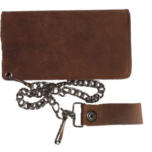 Leather Biker Billfold Chain 8 inch Wallet Natural Tan Brown Distressed Leather Made in USA