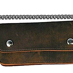 Leather Biker Billfold Chain 8 inch Wallet Natural Tan Brown Distressed Leather Made in USA