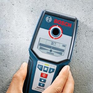 BOSCH GMS 120 Wall Scanner with Modes for Wood, Metal, and Live Wiring, Includes 9V Battery, Hand Strap, & Pouch