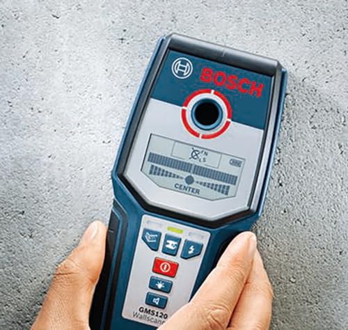 BOSCH GMS 120 Wall Scanner with Modes for Wood, Metal, and Live Wiring, Includes 9V Battery, Hand Strap, & Pouch