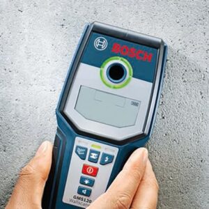 BOSCH GMS 120 Wall Scanner with Modes for Wood, Metal, and Live Wiring, Includes 9V Battery, Hand Strap, & Pouch