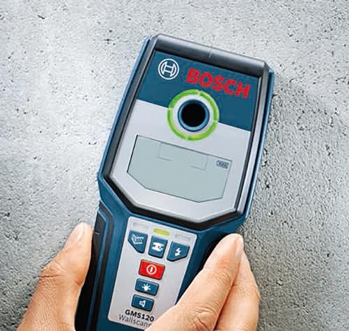 BOSCH GMS 120 Wall Scanner with Modes for Wood, Metal, and Live Wiring, Includes 9V Battery, Hand Strap, & Pouch