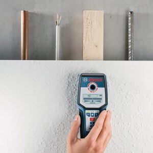 BOSCH GMS 120 Wall Scanner with Modes for Wood, Metal, and Live Wiring, Includes 9V Battery, Hand Strap, & Pouch