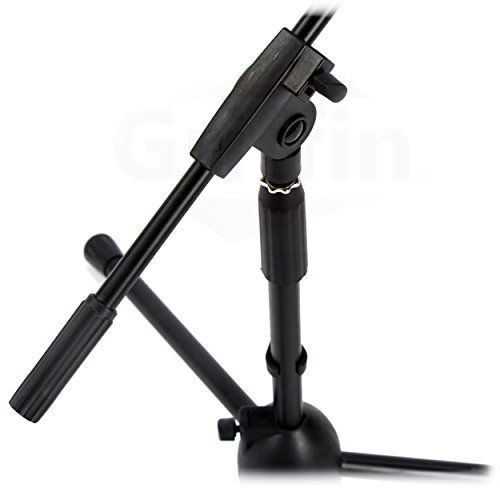 Short Microphone Stand with Boom Arm by GRIFFIN | Low Profile Tripod Mic Stand Mount for Kick Bass Drum, Studio Desktop Recording, Singing, & Guitar Amplifiers | Small Height Telescoping Boom Holder