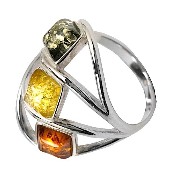 Ian and Valeri Co. Multicolor Amber Sterling Silver Classic Ring