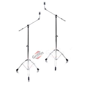 Griffin Cymbal Stand With Boom Arm (Pack of 2) | Drum Percussion Gear Hardware Set with Double Braced Legs | Counterweight Adapter for Mounting Heavy Duty Crash, Ride, Splash Cymbals For Drummers