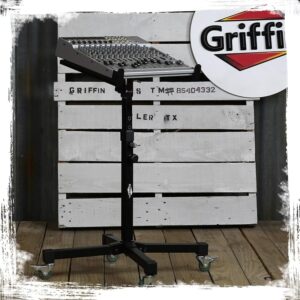 Studio Mixer Stand DJ Cart by GRIFFIN | Rolling Standing Rack On Casters with Adjustable Height | Portable Turntable Holder | Mobile Mount For Digital Drum Machine, Mixing Audio Gear & Music Equipment