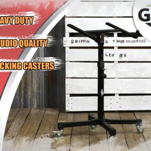 Studio Mixer Stand DJ Cart by GRIFFIN | Rolling Standing Rack On Casters with Adjustable Height | Portable Turntable Holder | Mobile Mount For Digital Drum Machine, Mixing Audio Gear & Music Equipment