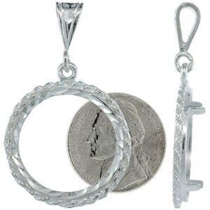 sterling silver nickel bezel 21 mm coins prong back rope edge diamond cut 5 cent coin not included