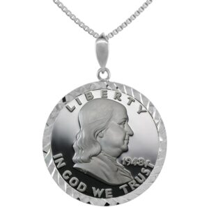 Sterling Silver Diamond Cut Half Dollar Bezel 30 mm Coins Prong Back 50 Cent Coin NOT Included