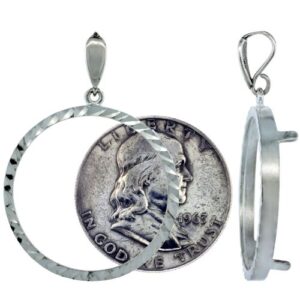 Sterling Silver Diamond Cut Half Dollar Bezel 30 mm Coins Prong Back 50 Cent Coin NOT Included