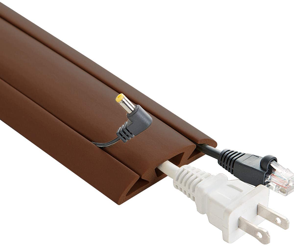 5-Feet Cord Protector with 3-Channels for Floor, Brown