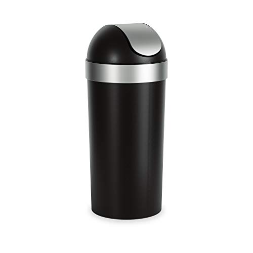 Umbra Venti Kitchen Trash Can with Swing Top Lid, Large 16-Gallon (62 L) Capacity, Black/Nickel