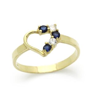 doubleaccent 14k gold ring yellow gold ring blue & white cz heart size 2 to 5