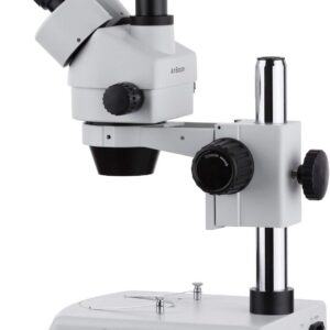 AmScope SM-2TZZ Professional Trinocular Stereo Zoom Microscope, WH10x and WH20x Eyepieces, 3.5X-180X Magnification, 0.7X-4.5X Zoom Objective, Upper and Lower Halogen Lighting, Pillar Stand, 110V-120V, Includes 0.5X and 2.0X Barlow Lenses