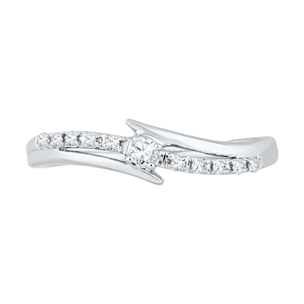 DGOLD 10KT White Gold Round Diamond Bypass Promise Ring (0.12 cttw)