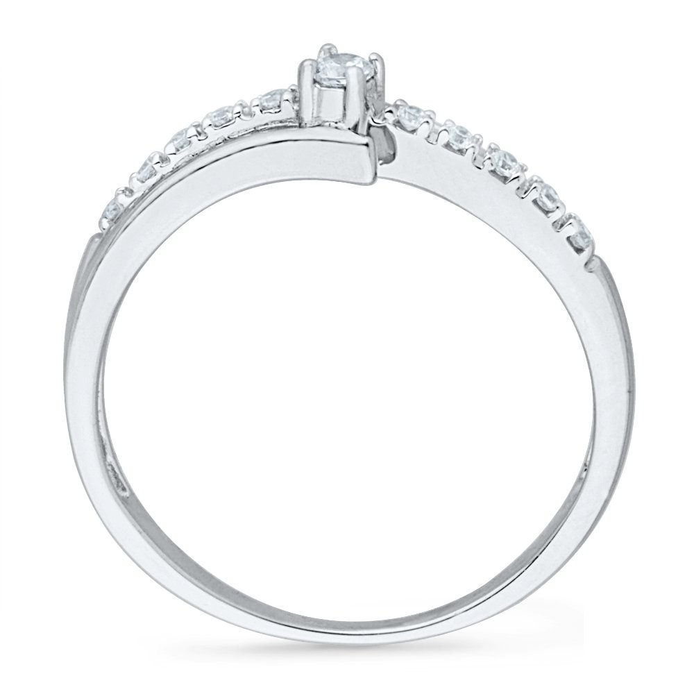 DGOLD 10KT White Gold Round Diamond Bypass Promise Ring (0.12 cttw)