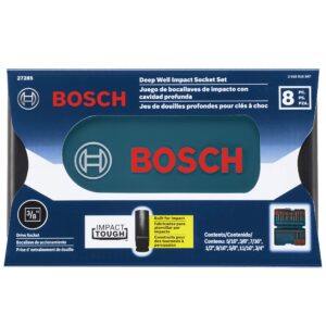 BOSCH 27285 3/8 In. Shank 8-Piece Assorted Set with Brute Tough Case Impact Tough Deep Well Sockets for Applications in High Torque Driving and Fastening