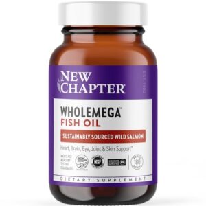 new chapter wholemega fish oil supplement - wild alaskan salmon oil with omega-3 + vitamin d3 + astaxanthin + sustainably caught - 180 ct, 1000mg softgels