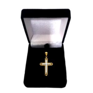 14k 2 Tone Gold Diamond Cut And Milgrain Finish Cross Pendant