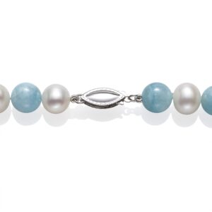 Sterling Silver Cultured Freshwater Pearl and Natural Aquamarine Gemstone Strand Necklace, 18"