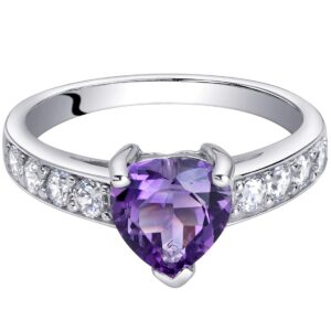 PEORA Amethyst Heart Promise Ring for Women 925 Sterling Silver, Natural Gemstone Birthstone, 1 Carat Heart Shape 7mm, Size 6