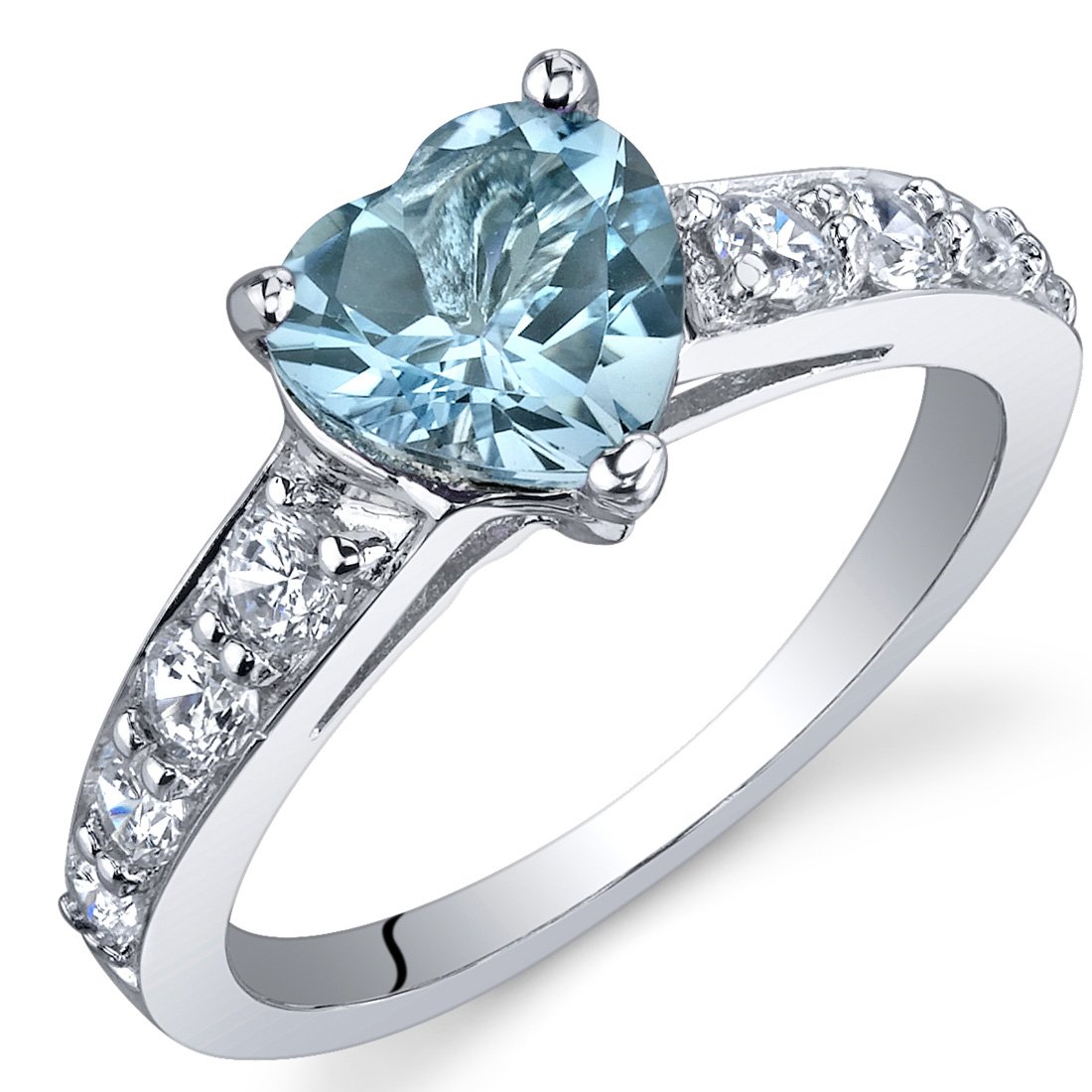 PEORA Swiss Blue Topaz Heart Promise Ring for Women 925 Sterling Silver, Natural Gemstone Birthstone, 1.50 Carats Heart Shape 7mm, Comfort Fit, Size 8